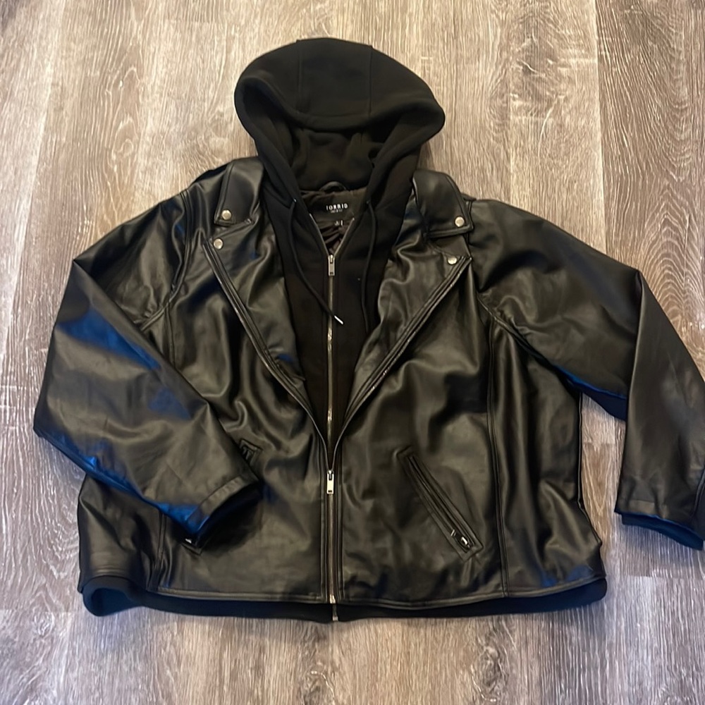 Torrid faux leather drawstring hooded Jacket
